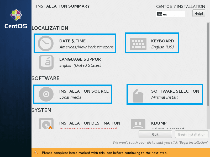 CentOS 7 Installation Settings