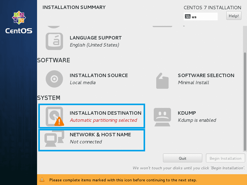 CentOS 7 Installation Settings