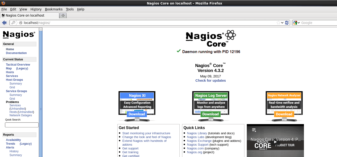 Nagios Core Homepage