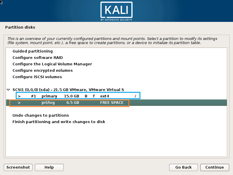 Select free Space to create a New Partition