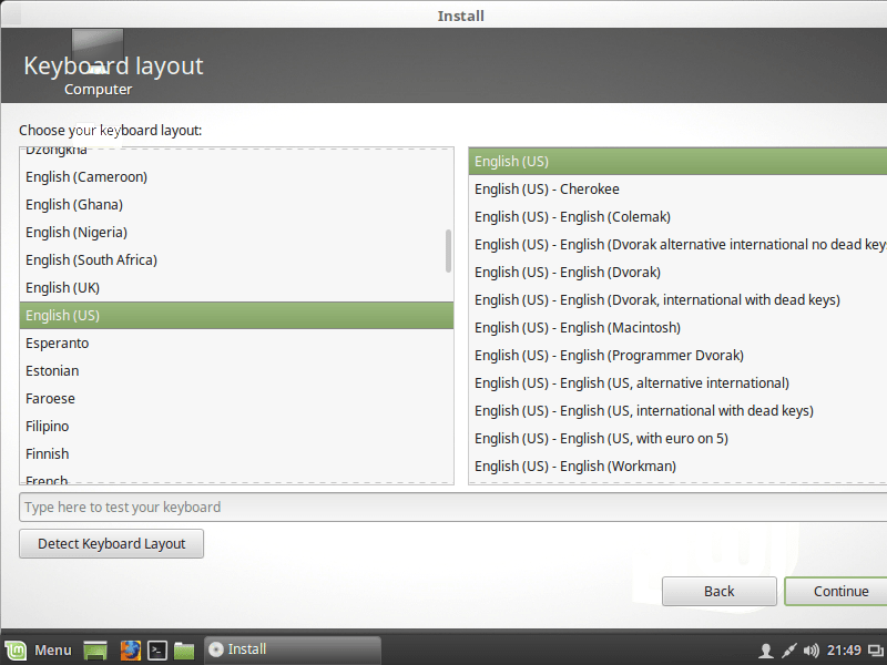 CONFIGURE KEYBOARD SETTING