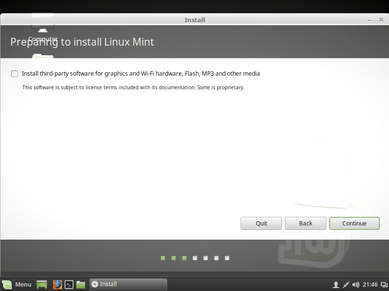 CONTINUE LINUX MINT CINNAMON INSTALLATION