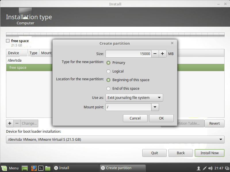 CREATING ROOT PARTITION